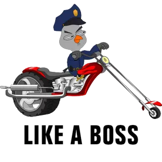 😎 LIKE A BOSS pájaro, policía, moto, jefe, dibujo animado telegram sticker