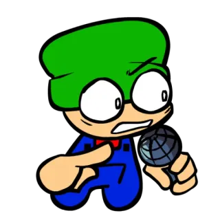 ⏩ cartoon, character, green, blue, microphone, friday night funkin telegram sticker