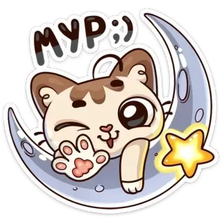 🌟 MYP :)) gato, luna, estrella, lindo, pegatina, dibujo animado telegram sticker
