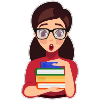 😮 kobieta, książki, zaskoczony, kreskówka, nauczyciel, edukacja, czytanie whatsapp sticker