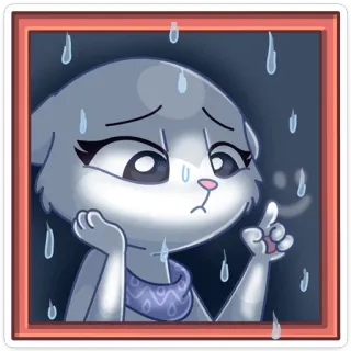 😒 cartoon, cat, sad, rain, window, cute telegram sticker