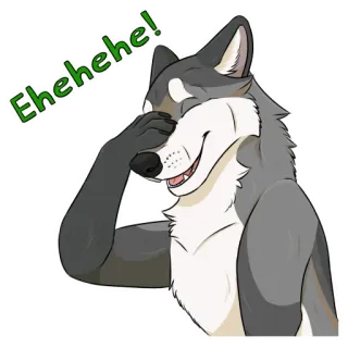 😆 Ehehehe! risa, lobo, furry, dibujos animados, expresión, animal whatsapp sticker