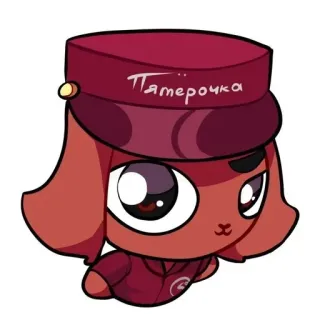 👀 Пятерочка สุนัข, การ์ตูน, สีแดง, หมวก, Pjaterotschka, มาสคอต telegram sticker