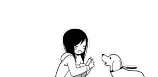 🐶 dibujos animados, perro, chica, blanco y negro telegram sticker