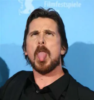 😝 Christian Bale นักแสดง, ลิ้น, ทำหน้าตลก telegram sticker