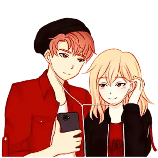 ❤️ Anime, Pareja, Romance, Compartir, Auriculares, Música telegram sticker