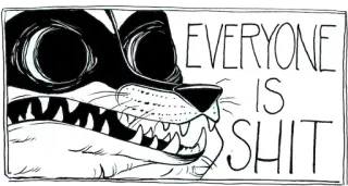 😠 EVERYONE IS SHIT offensive, vulgar, profanity, tiger, black and white, sticker telegram sticker