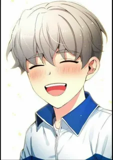 😄 Аниме, Мальчик, Счастливый, Улыбается, Мультфильм whatsapp sticker