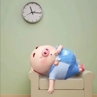🐽 cochon, canapé, horloge, paresseux, endormi, dessin animé, personnage telegram sticker