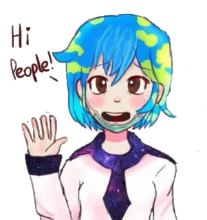 😇 Hi People! terra, planeta, mangá, anime, humanoide, fofo, personagem telegram sticker