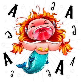 😮 AAAA mermaid, cartoon, screaming, angry, sticker, illustration whatsapp sticker