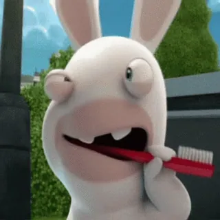 🪥 Rabbid conejo, cepillarse los dientes, dibujos animados, gracioso, animal whatsapp sticker