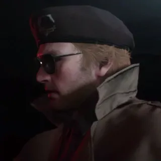 ☹️ Kazuhira Miller Metal Gear Solid V: The Phantom Pain Kazuhira Miller, Metal Gear Solid, Personaje, Videojuego, Militar, Boina, Gafas de sol telegram sticker