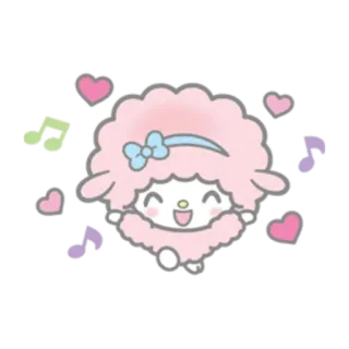🥳 милый, мультфильм, ягненок, розовый, бант, сердце, ноты whatsapp sticker