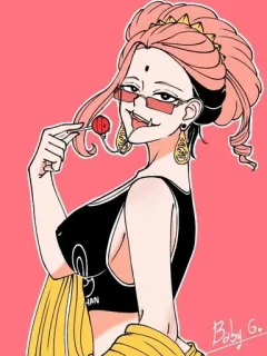 🌟 여자, 선글라스, 사탕, 만화, 분홍 머리 telegram sticker