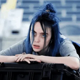 🌊 Billie Eilish Billie Eilish, piosenkarka, muzyk, niebieskie włosy, celebrytka, młoda telegram sticker