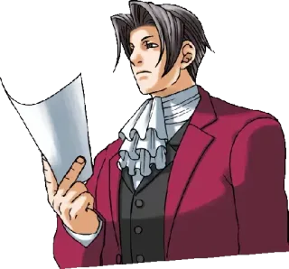 😕 Miles Edgeworth Ace Attorney 弁護士, 真面目, アニメ, ビデオゲーム, 裁判所 telegram sticker