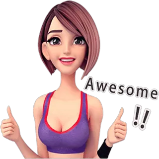 👍 Awesome!! палец вверх, позитив, круто, мультяшный персонаж, девушка, анимация, одобрение telegram sticker