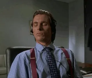😑 Patrick Bateman American Psycho Patrick Bateman, American Psycho, 80er, Serienmörder, Kopfhörer, Finanzen telegram sticker