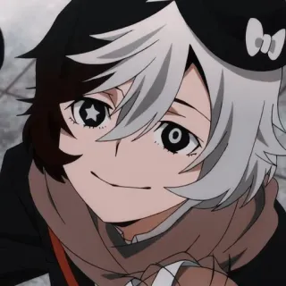 🥰 Anime, Charakter, Cartoon, Manga, Schwarzweißhaar, lächelnd telegram sticker