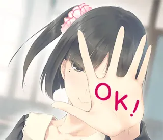 👍 OK! fille anime, mignon, geste de la main, signe OK, approbation, manga, kawaii whatsapp sticker