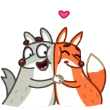 👩‍❤️‍👨 rubah, serigala, persahabatan, cinta, binatang whatsapp sticker