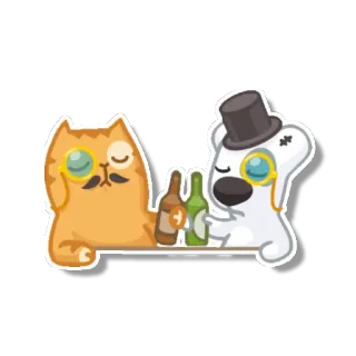 🍾 gato, perro, monóculo, animales, botellas, elegante telegram sticker