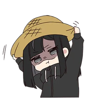 😐 Gadis anime, Chibi, Kartun, Sedih, Cemberut, Topi, Topi jerami telegram sticker