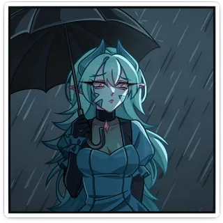 ☔ アニメ, 女の子, 雨, 傘, 悲しい, 青髪 telegram sticker