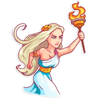 🏃 woman, torch, blonde, dress, fire, cartoon telegram sticker
