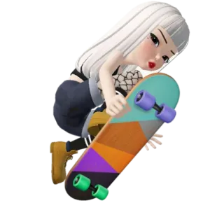 🏂 skateboarding, garota, skate, esporte, diversão, desenho animado telegram sticker
