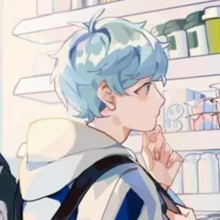 🤔 anime, boy, shopping, grocery store, character, cute telegram sticker