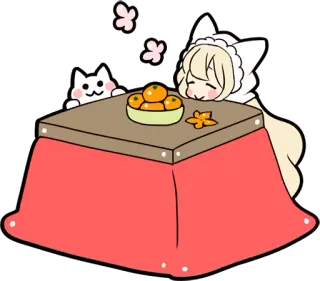 🍊 Anime, Kucing, Lucu, Kawaii, Oranye, Musim Dingin, Meja, Kotatsu telegram sticker