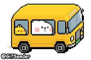 🚌 @GifSender พิกเซลอาร์ต, รถบัส, การ์ตูน, น่ารัก, สัตว์, สีเหลือง telegram sticker