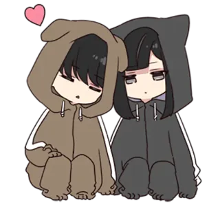 🥰 Anime, Dibujos animados, Kawaii, Lindo, Sudadera con capucha, Pareja, Amistad telegram sticker