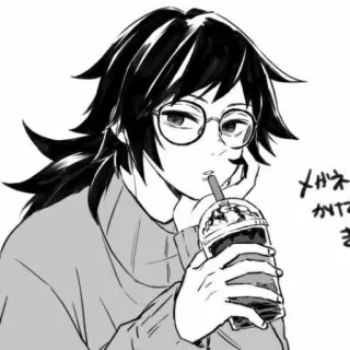 🌊 メガネ かけてます Anime, Brille, Getränk, Schwarzweiß, Porträt telegram sticker