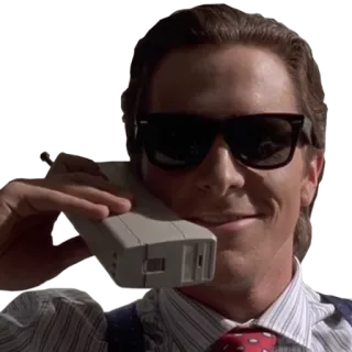 📞 Patrick Bateman American Psycho Patrick Bateman, American Psycho, óculos de sol, homem de negócios, anos 80 telegram sticker