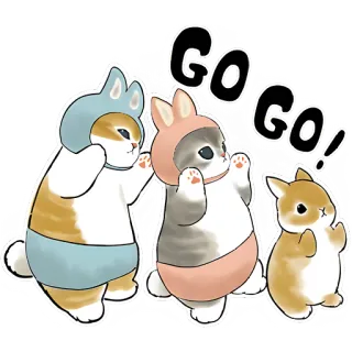 ▶ GO GO! 고양이, 토끼, 귀여운, 가자, 명랑한, 동물 telegram sticker