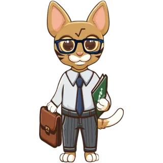 💼 gato, animal, dibujo animado, traje, contable, nerd, raíz cuadrada telegram sticker