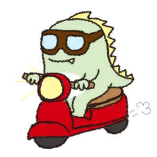 🎋 dinosaure, moto, dessin animé, animal, scooter, conduite, mignon, monstre telegram sticker