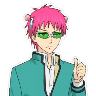 👍 Saiki Kusuo The Disastrous Life of Saiki K. Anime, Saiki Kusuo, Polegar para cima, Saiki Kusuo no Psi-nan, Cabelo rosa, Psíquico telegram sticker