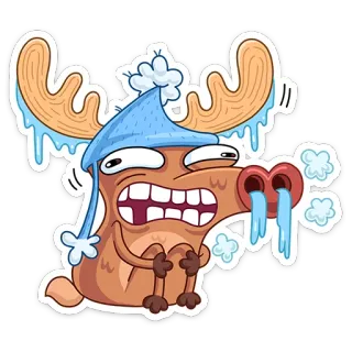 🤒 rusa besar, binatang, musim dingin, dingin, kartun, lucu, imut, karakter telegram sticker