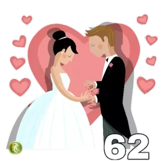 6️⃣ boda, novia, novio, amor, matrimonio, celebración, corazón, pareja telegram sticker