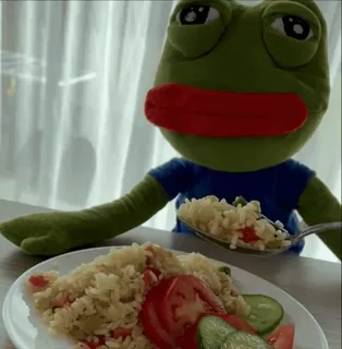 😛 Pepe the Frog pepe, sapo, comendo, arroz, legumes, meme whatsapp sticker