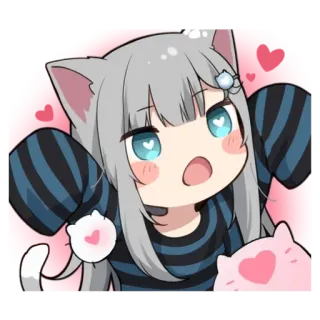 🥰 catgirl, anime, kawaii, cute, hearts, cartoon telegram sticker