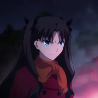 😡 Rin Tohsaka Fate/stay night anime, ragazza, capelli lunghi, rosso, Rin Tohsaka, Fate/stay night telegram sticker