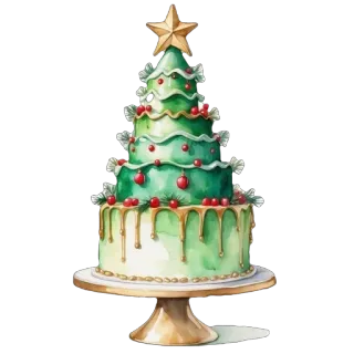 🫥 Christmas, cake, dessert, tree, star, holiday, sweet, celebration telegram sticker