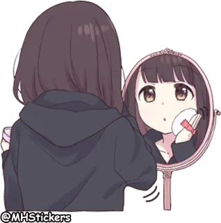 😌 @MHStickers девушка, аниме, зеркало, макияж, мультфильм telegram sticker