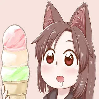 🍦 Anime, Ijs, Schattig, Cartoon, Meisje, Kawaii, Kattenoren telegram sticker