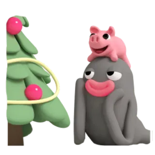 🎄 argile, sapin de Noël, cochon, monstre, mignon telegram sticker